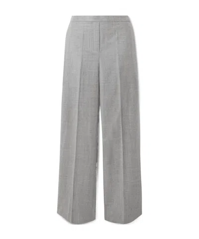 Theory Pleated Wool Wide-leg Casual Pants In Gray