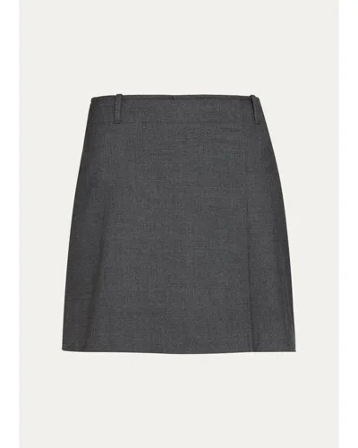 Theory Pleated Wool-blend Mini Skirt In Gray