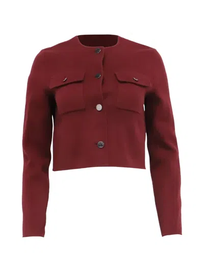 Pre-owned Theory Pocket Cropped Cardigan In Red