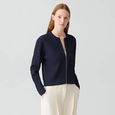 Theory Pointelle Cardigan In Crepe Knit In Blue