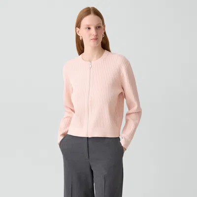 Theory Pointelle Cardigan In Crepe Knit In Pink