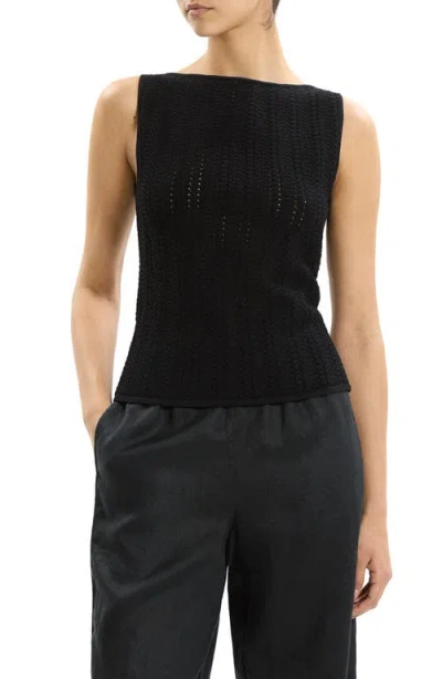 Theory Pointelle Rib Knit Boat Neck Tank In Black