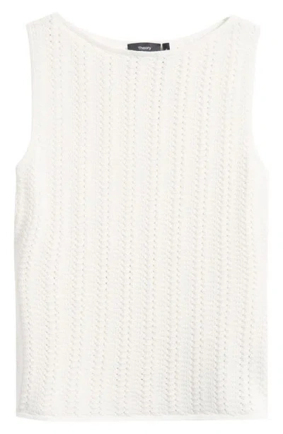 Theory Pointelle Rib Knit Boat Neck Tank In White