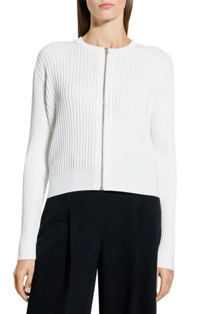 Theory Pointelle Rib Zip Cardigan In Neutral