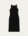 Theory Pointelle Sleeveless Square-neck Midi Dress In Black