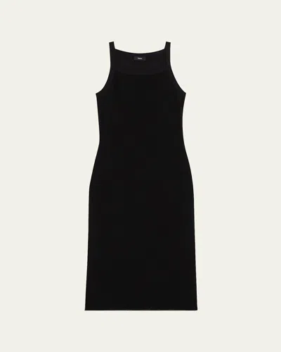 Theory Pointelle Sleeveless Square-neck Midi Dress In Black