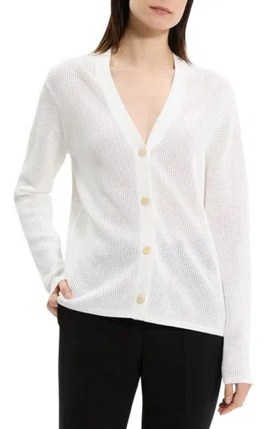 Theory Pointelle V-neck Cardigan In White
