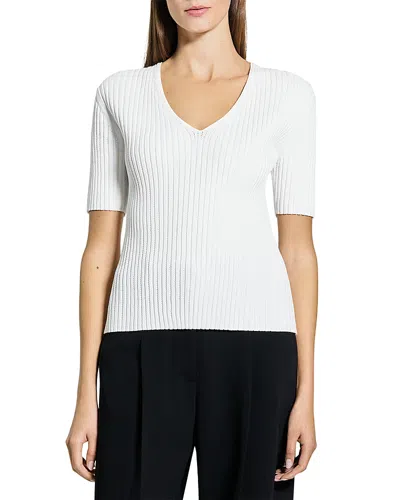 Theory Pointelle V Neck Tee In White