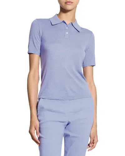Theory Pointelle Wool Polo Sweater In Blue