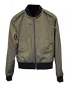 Theory Polish Ponte Reversible Bomber Jacket In Olive Green Polyester In Green