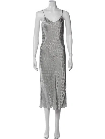 Pre-owned Theory Polka Dot Print Midi Length Dress In Silver
