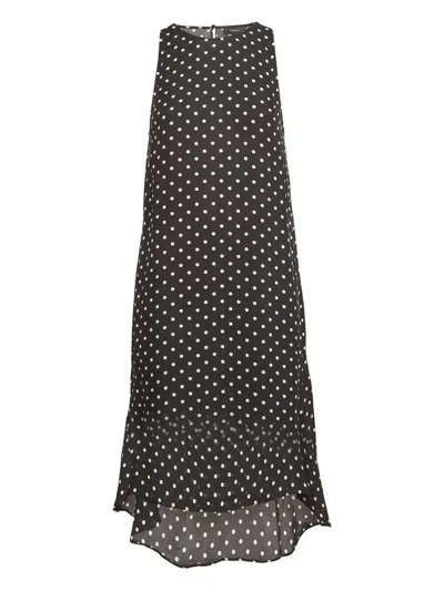 Pre-owned Theory Polka-dot Silk Dress In Black
