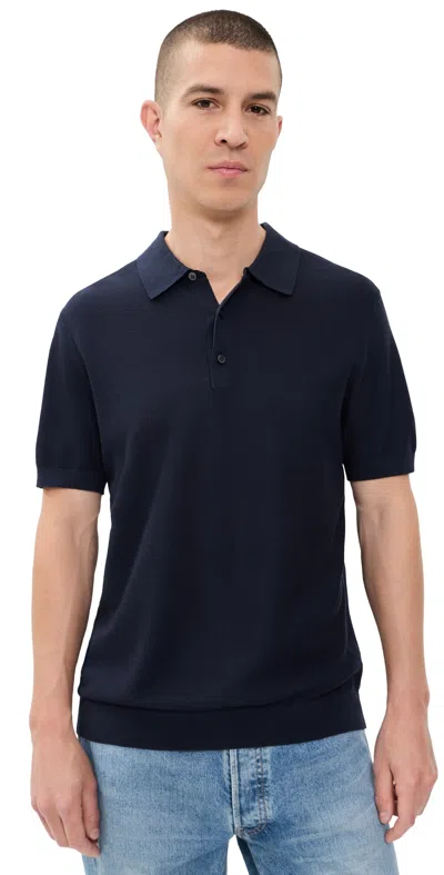 Theory Polo In Silk Cotton Nocturne Navy In Blue