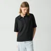 Theory Oversized Polo Shirt In Silk Georgette In Black