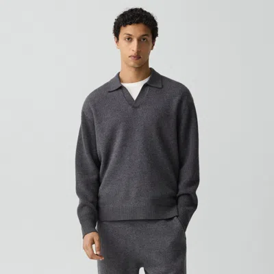 Theory Polo Sweater In Boiled Wool In Gray