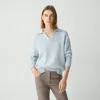 Theory Polo Sweater In Cotton-wool Bouclé In Pearl Blue
