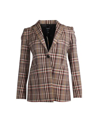 Theory Power Bexley Plaid Blazer In Brown Wool In Neutral