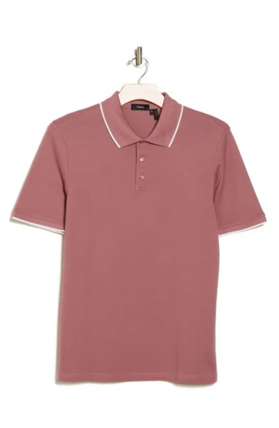 Theory Precise Stretch Pima Cotton Polo In Lt Plum/ Ivory - 0s9