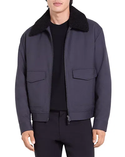 Theory Pressed Twill Zip Aviator Jacket In Blue