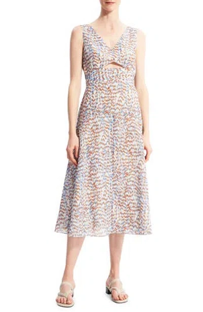 Theory Sleeveless Printed Midi A-line Dress In Blue Multi