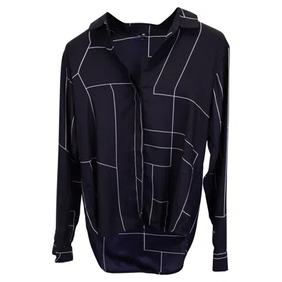 Theory Printed Blouse In Navy Blue Polyester
