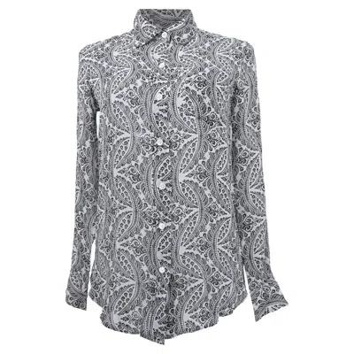 Theory Printed Button-down Shirt In Black And White Silk