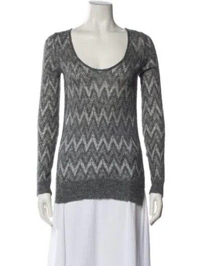Pre-owned Theory Printed Scoop Neck Sweater In White
