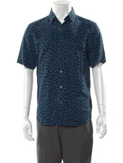 Pre-owned Theory Printed Short Sleeve Shirt W/ Tags In Blue