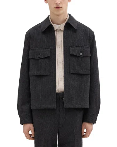 Theory Project Pinstripe Flannel Shirt Jacket In Black Charcoal
