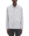 Theory Striped Cotton-blend Shirt Jacket In Light Gray/ Ocean