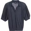 Theory Puff Sleeve Crepe Knit Polo In Blue