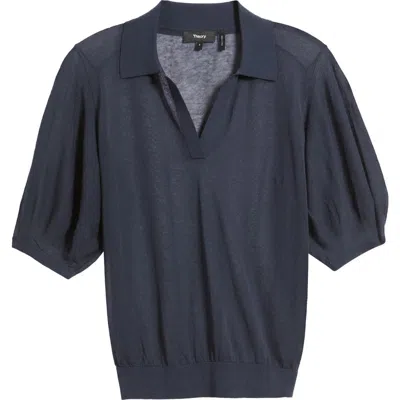 Theory Puff Sleeve Crepe Knit Polo