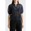 Theory Puff Sleeve Crepe Knit Polo In Multi