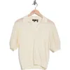 Theory Puff Sleeve Crepe Knit Polo In Neutral