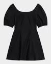 Theory Puff-sleeve Mini Dress In Black