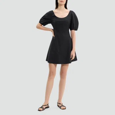 Theory Puff Sleeve Mini Dress In City Poplin In Black
