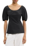Theory Puff Sleeve Scoop Neck Shirt In Black