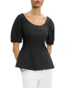 Theory Puff Sleeve Scoop Neck Shirt In Black