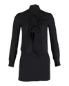 Theory Pussy Bow Mini Dress In Black Viscose In Black