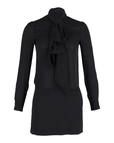 Theory Pussy Bow Mini Dress In Black Viscose