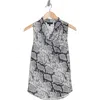 Theory Python Print Cowl Neck Sleeveless Silk Top In Grey Multi