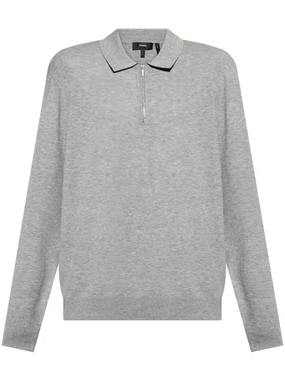 Theory Quarter-pip Polo Sweater In Grey