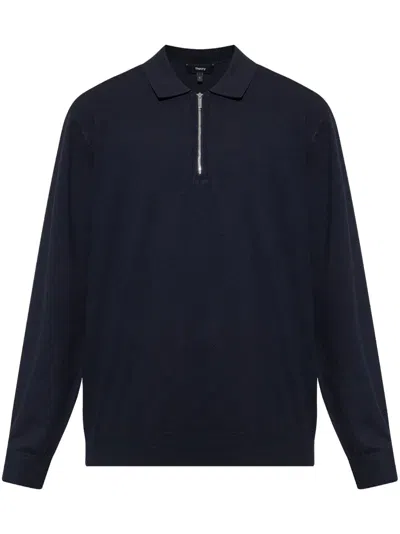 Theory Quarter-zip Polo Jumper In Blau