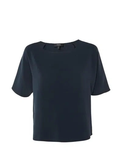 Pre-owned Theory Raglan-sleeve Crepe Top In Blue