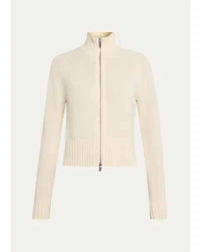 Theory Raglan-sleeve Zip Wool Knit Cardigan In White
