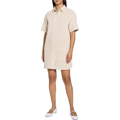 Theory Recycled Cotton Blend Tweed Shirtdress In Taupe Multi