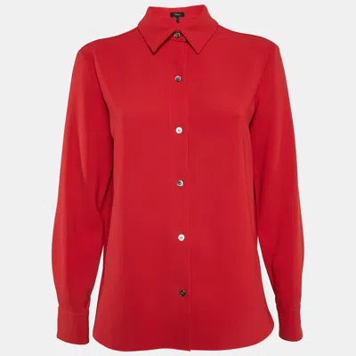Pre-owned Theory Red Crepe Buttons Straight Point Shirt S