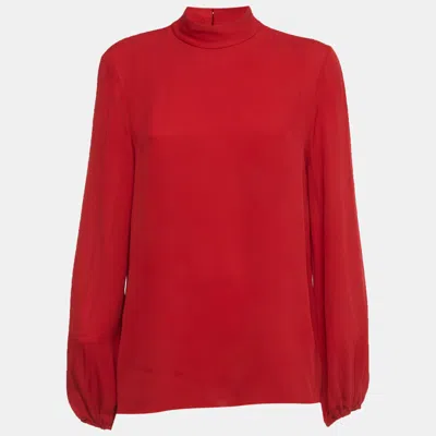 Theory Red Silk Mock Neck Top