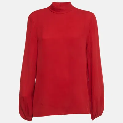 Theory Red Silk Mock Neck Top In Animal Print