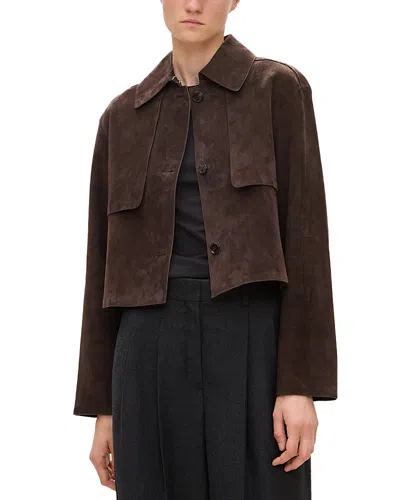 Theory Reece Cropped Leather Trench Coat In Brown